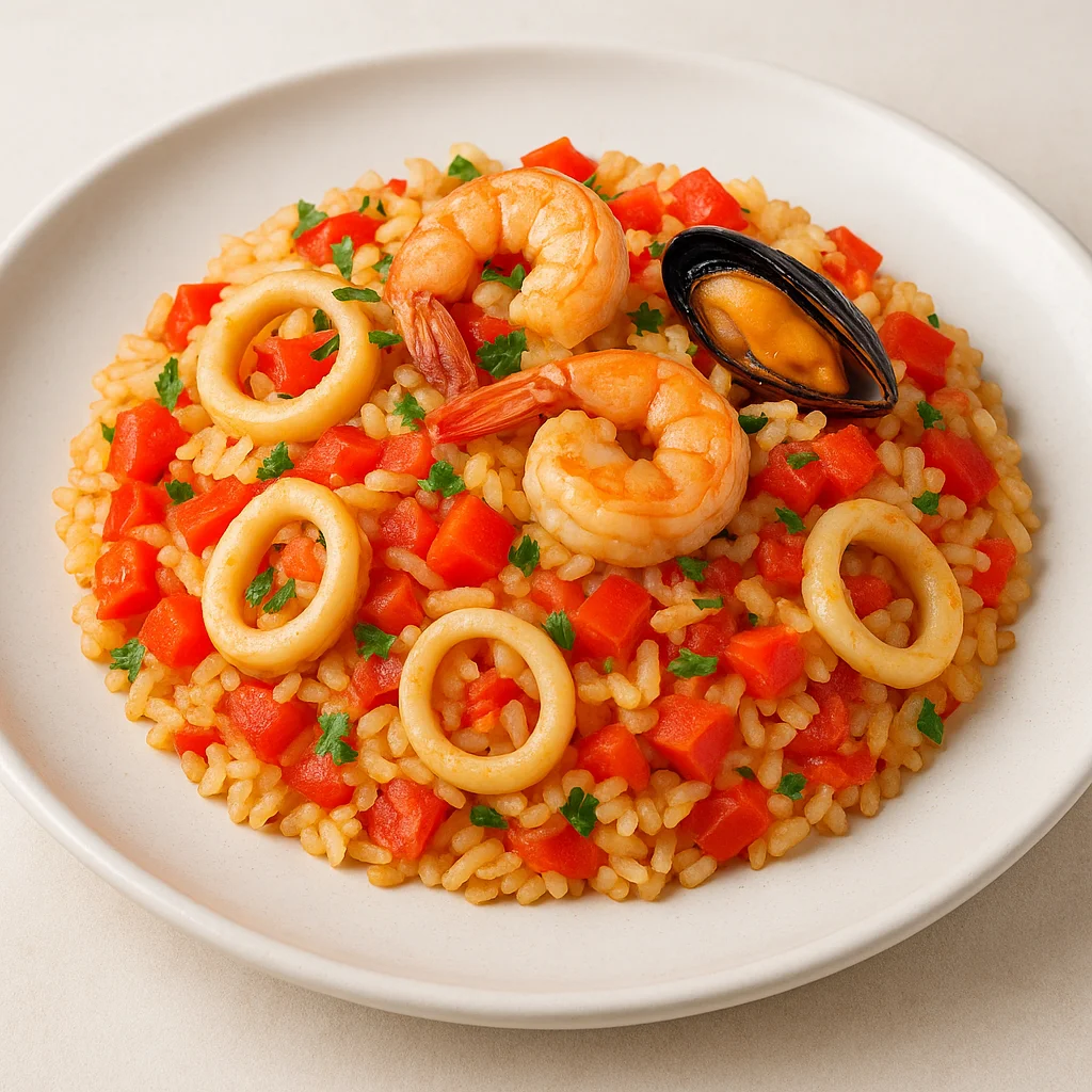 Рис с морепродуктами и овощами