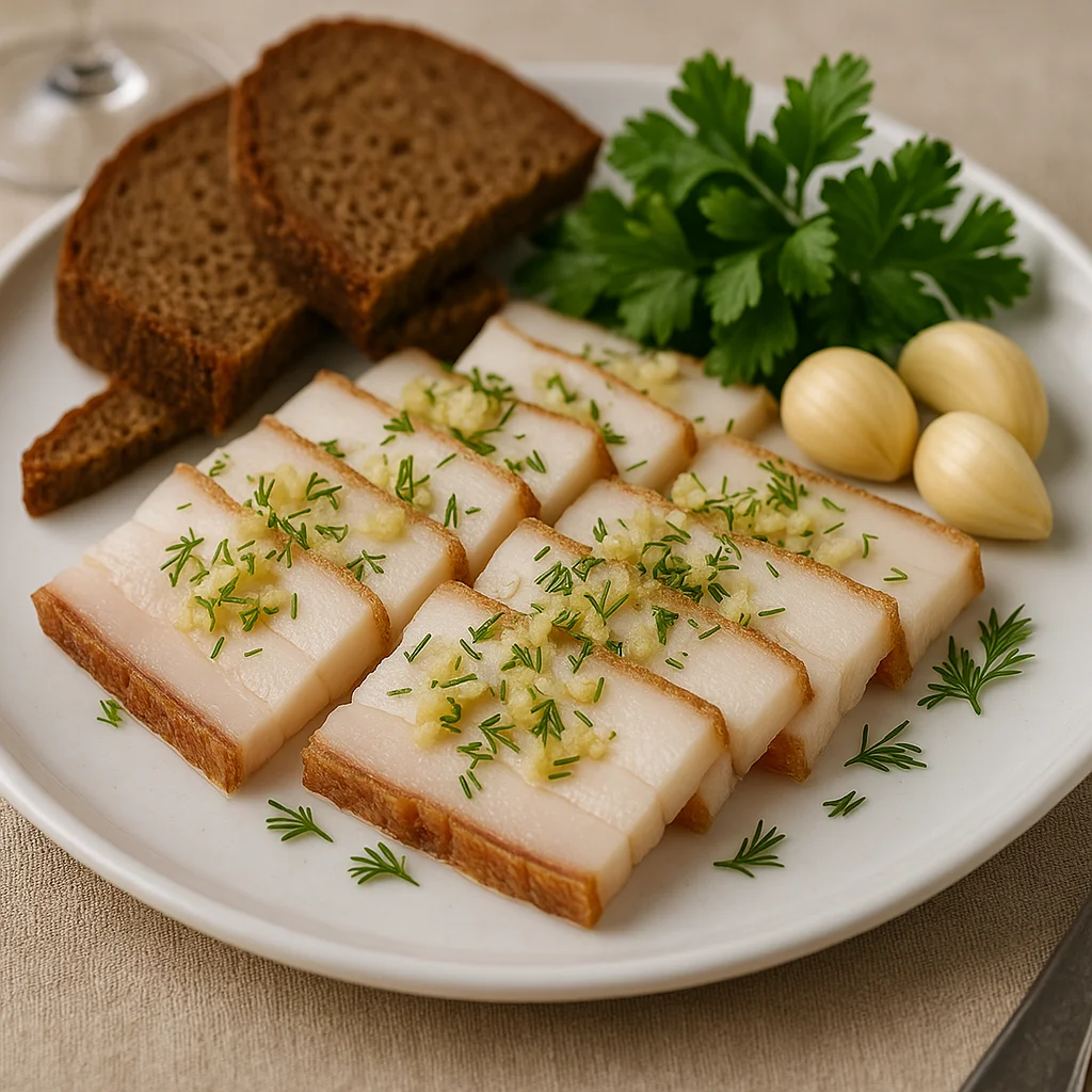 Сало по-украински с чесноком