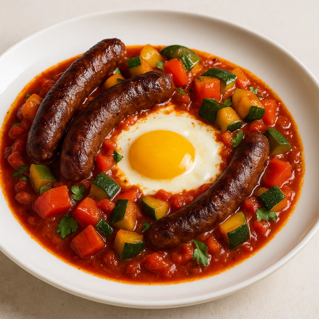 Шакшука с мергезом и овощами