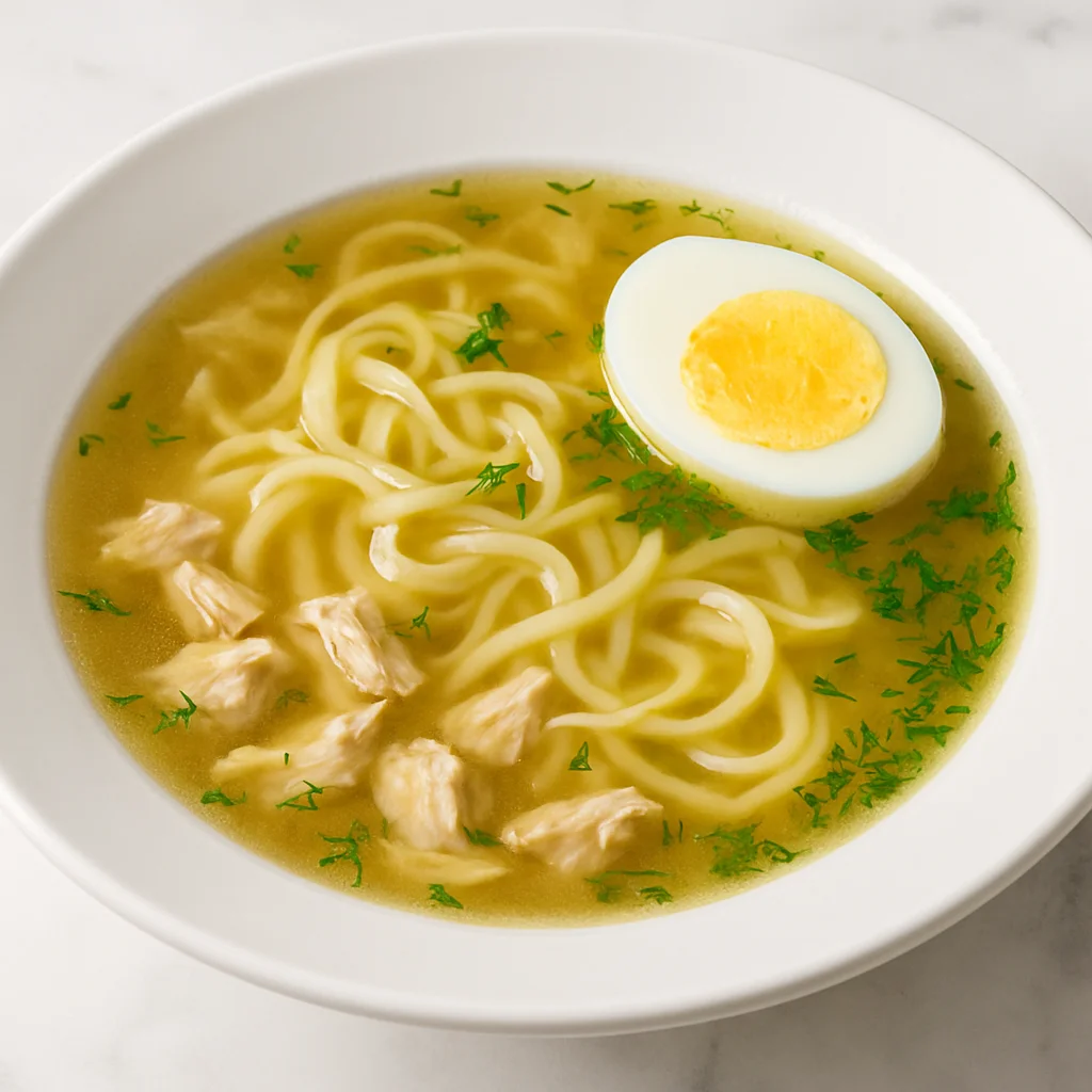 Куриный бульон с лапшой и яйцом