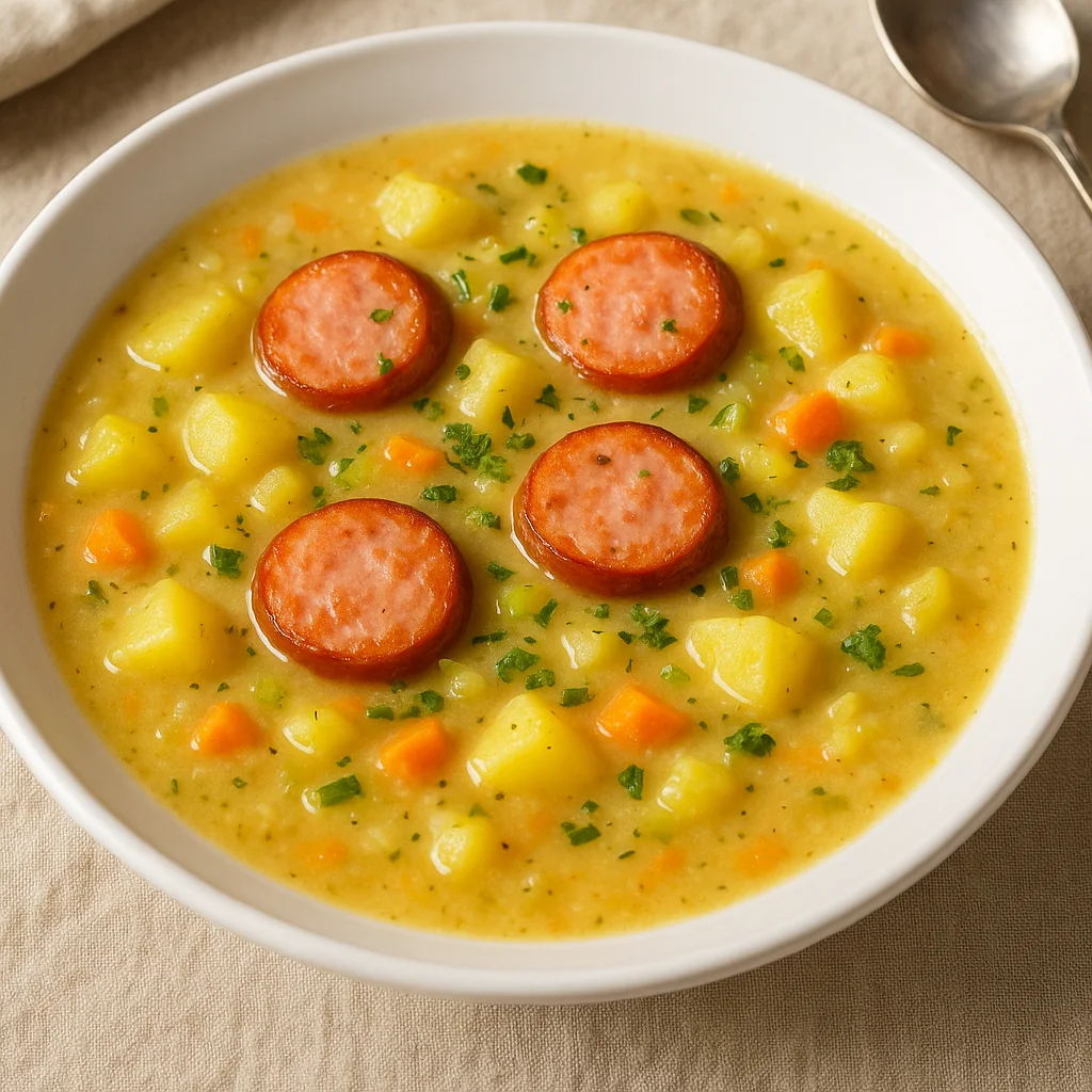 Немецкий картофельный суп с копчёными сосисками