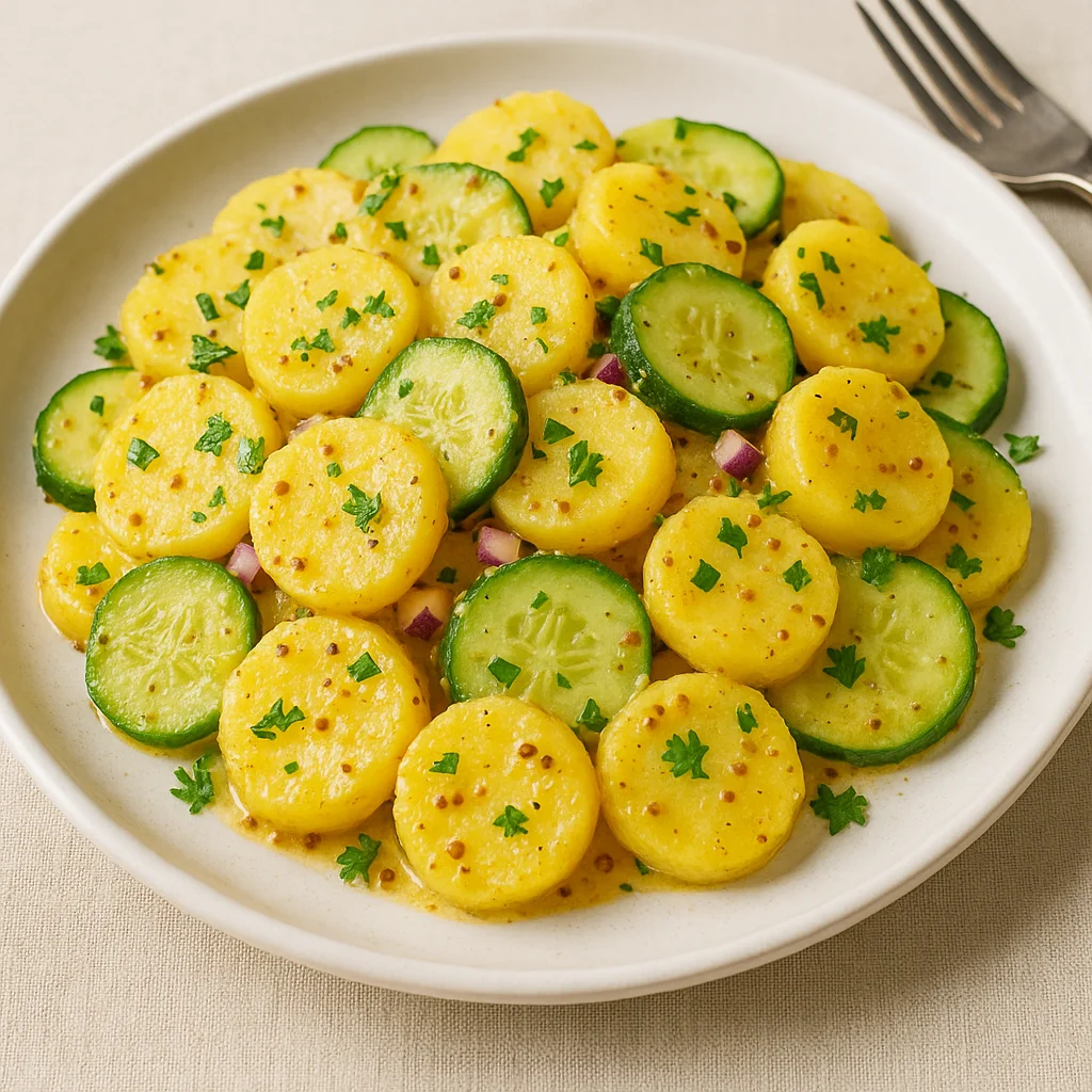Картофельный салат с огурцом и горчицей
