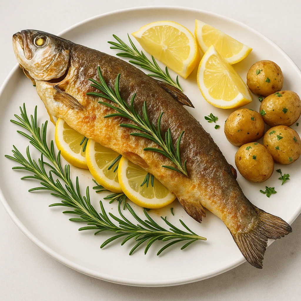 Запечённая форель с розмарином и лимоном