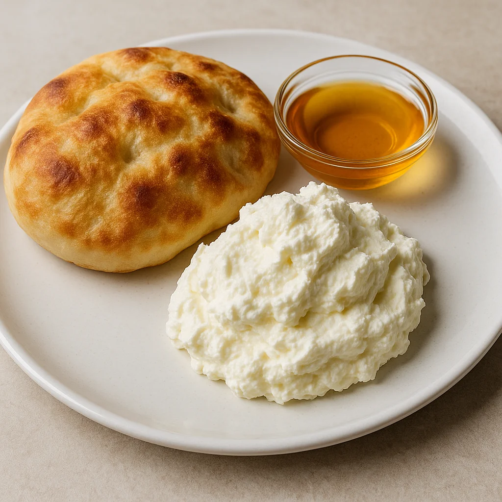 Каймак с лепёшкой и мёдом