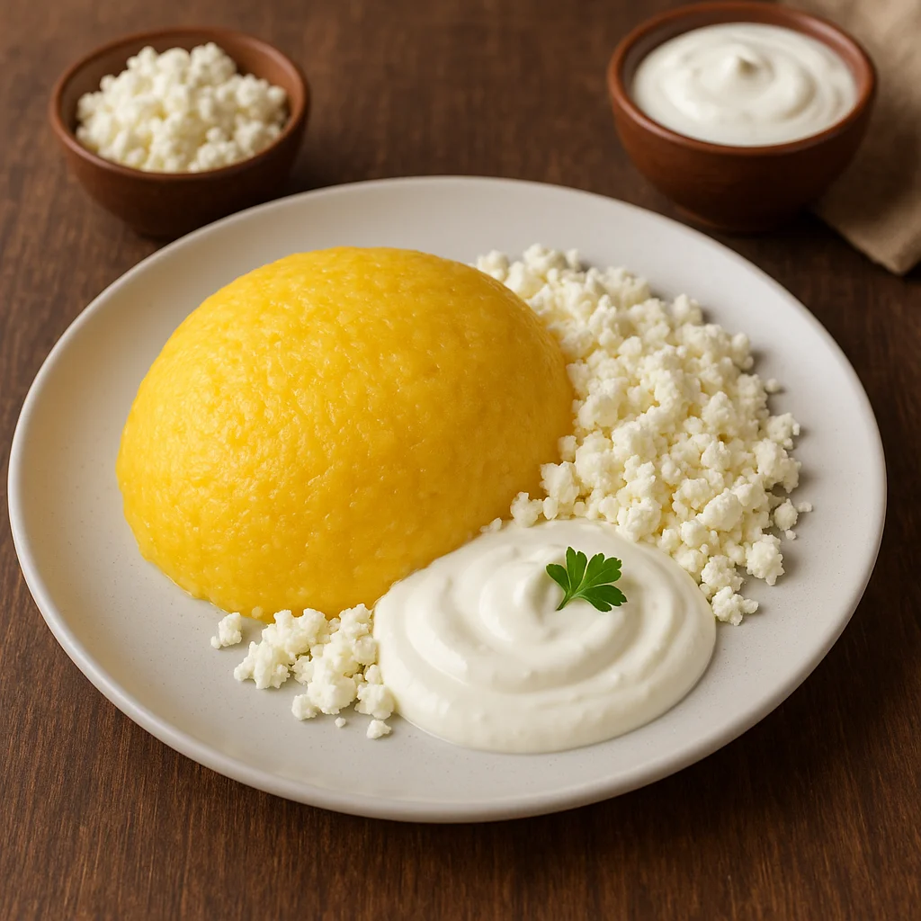 Мамалига с брынзой и сметаной