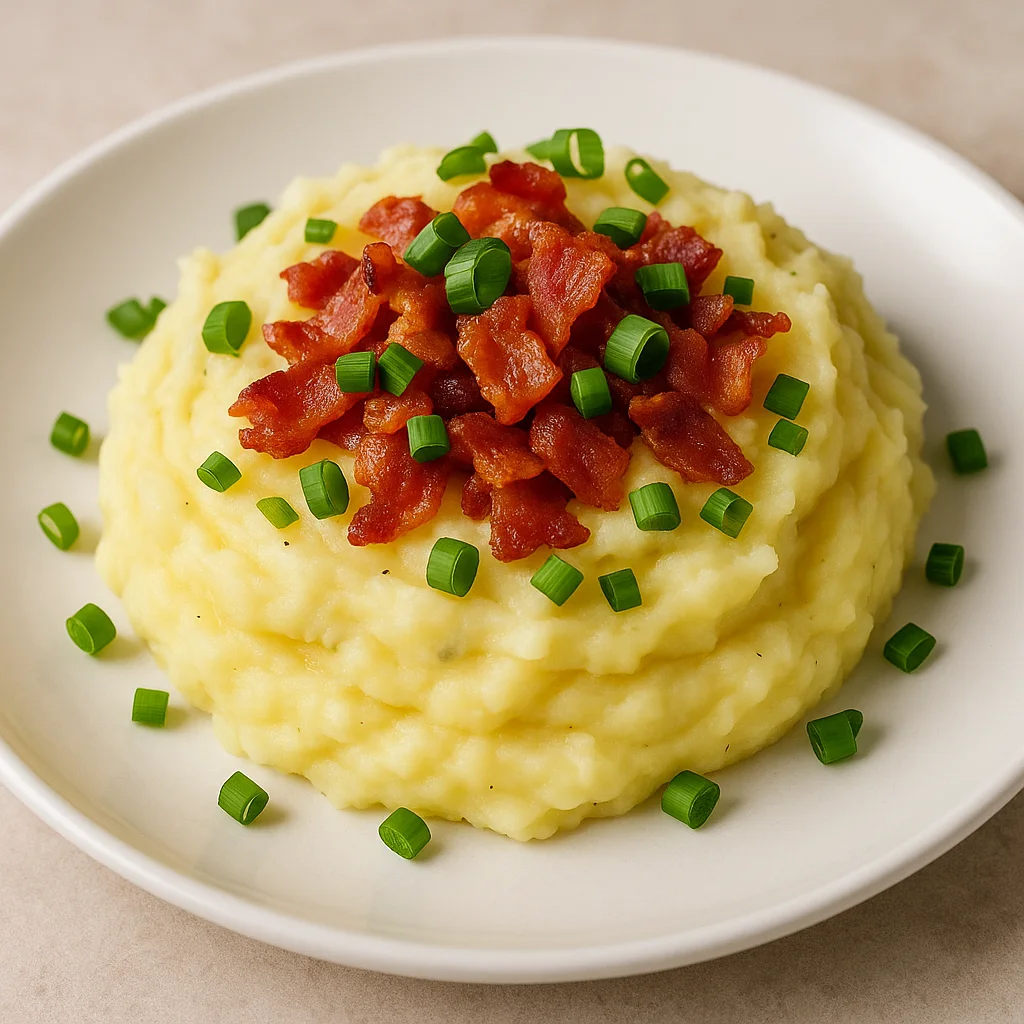 Картофельное пюре с беконом и зелёным луком