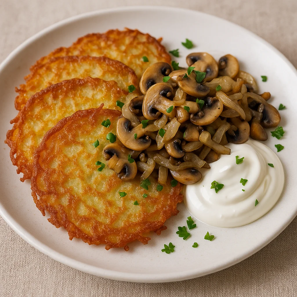 Драники с грибами и луком