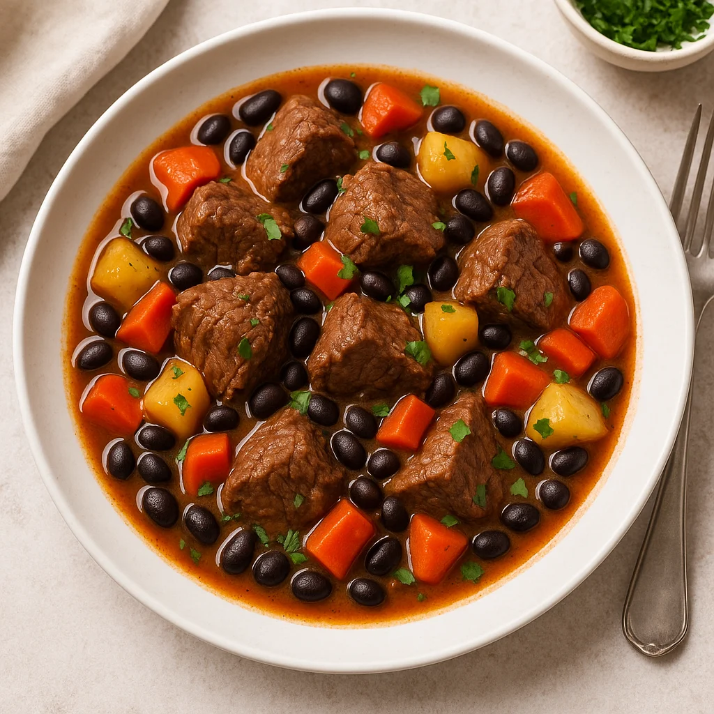 Кубинское рагу с говядиной, чёрной фасолью и овощами